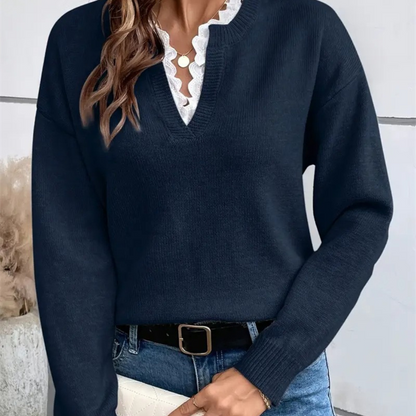 Ravora Paris™ | Pull Col Dentelle Élégant
