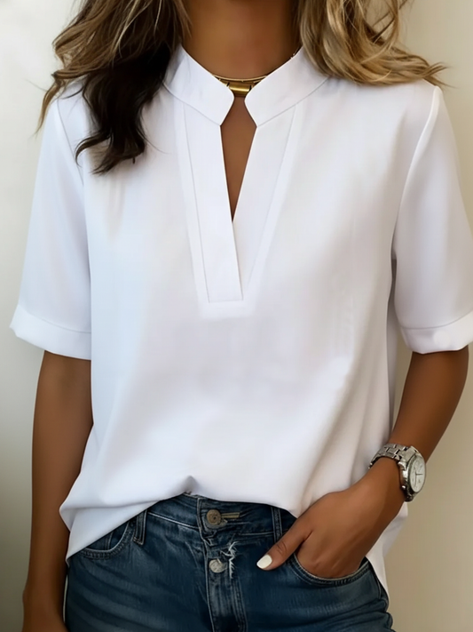 Ravora Paris™ | Blouse Chic à Col en V et Détail Doré