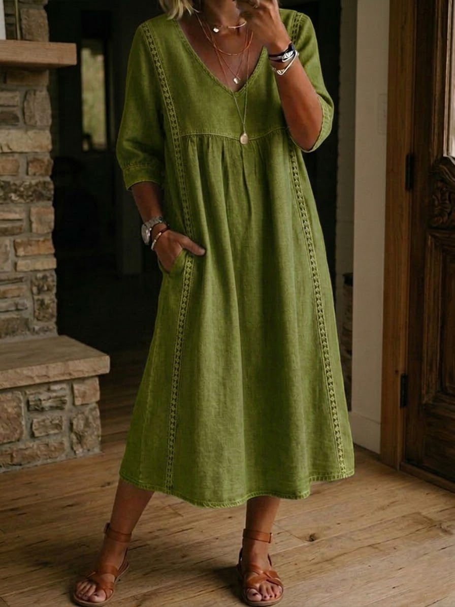 Ravora Paris™ | Robe Ample Lin Et Coton À Dentelle