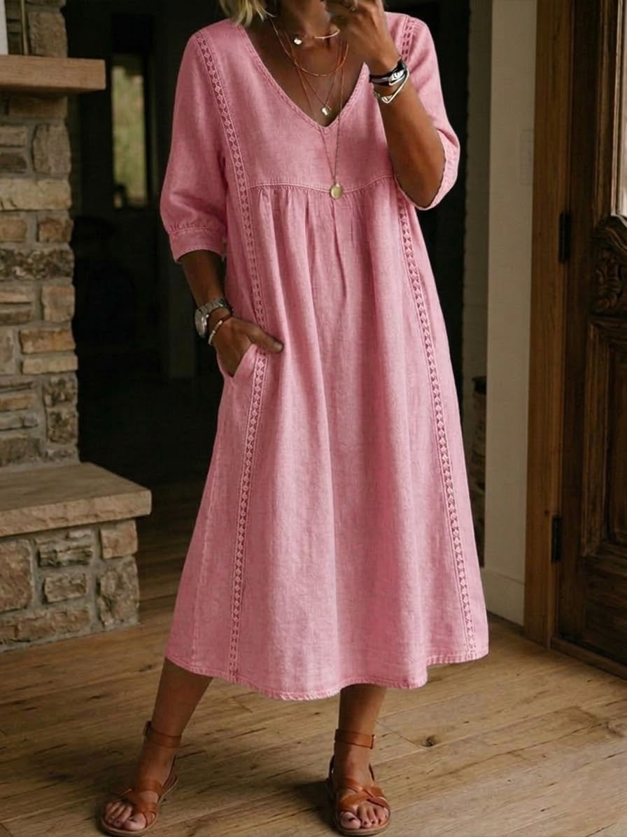 Ravora Paris™ | Robe Ample Lin Et Coton À Dentelle