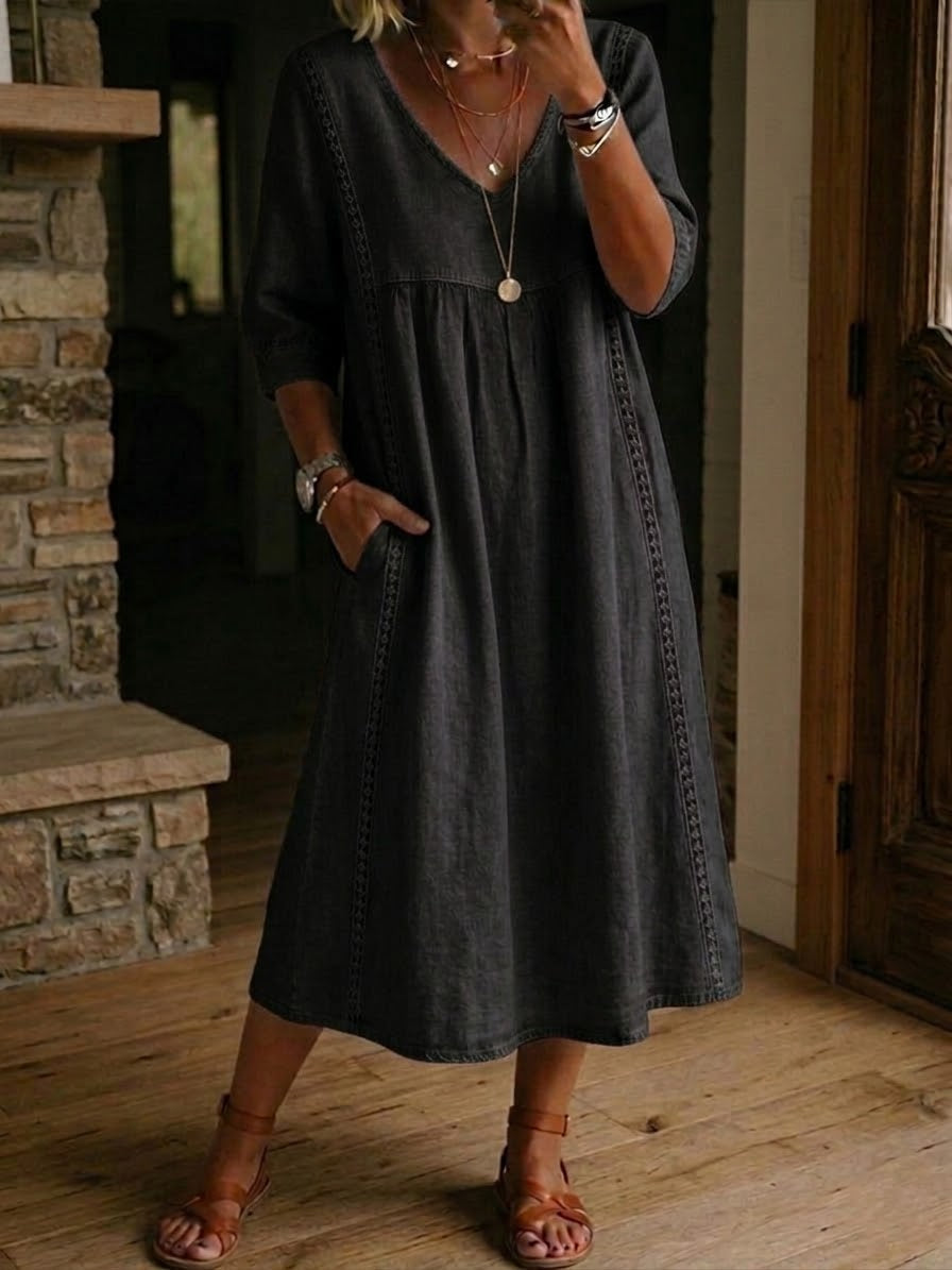 Ravora Paris™ | Robe Ample Lin Et Coton À Dentelle