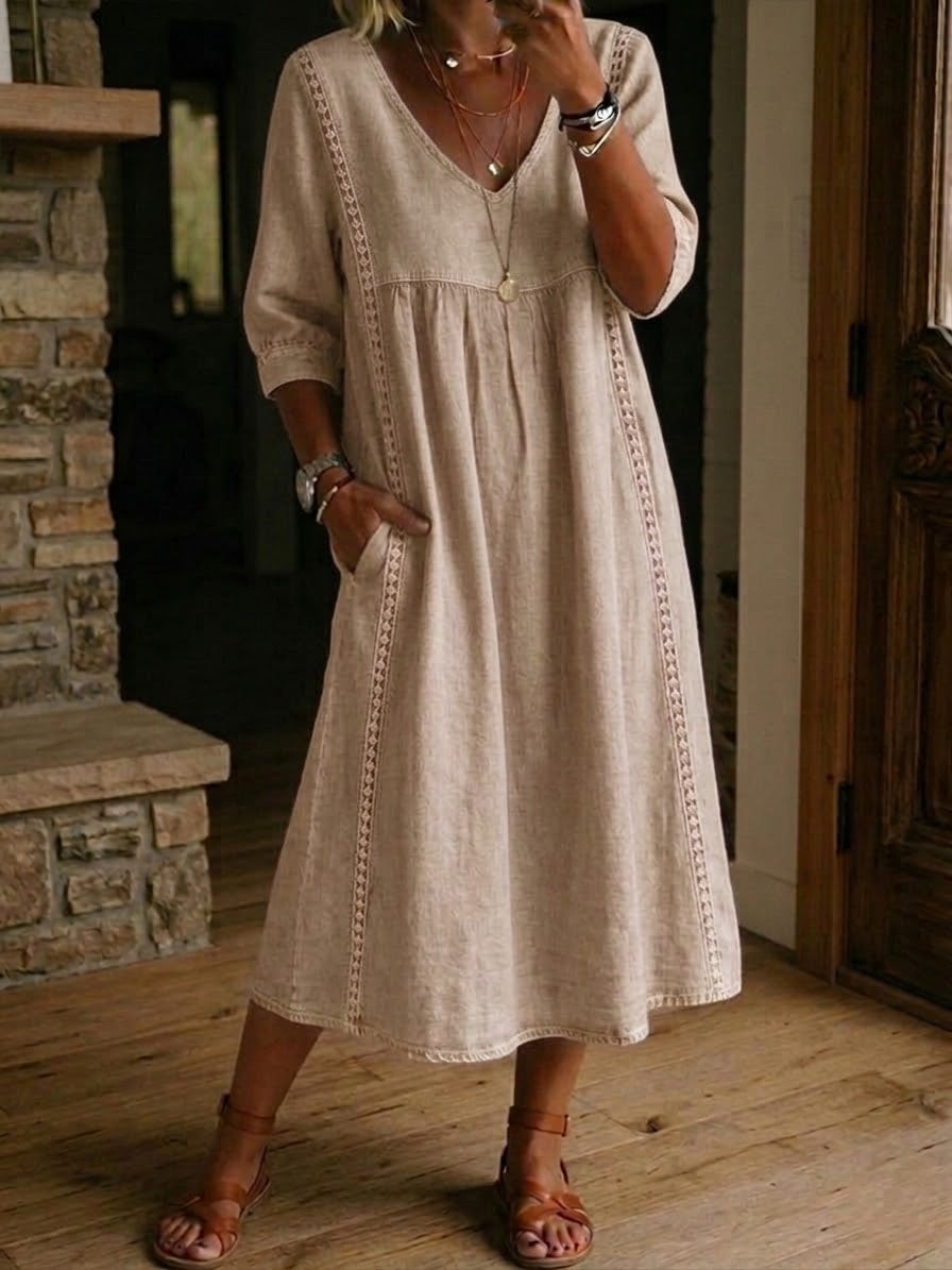 Ravora Paris™ | Robe Ample Lin Et Coton À Dentelle